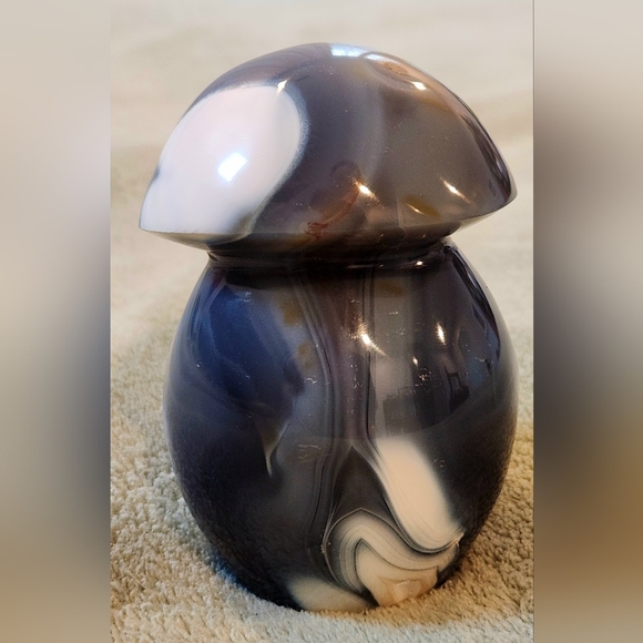 Grey Blue Orca Agate Fat Mushroom Carving- Large - Picture 10 of 16